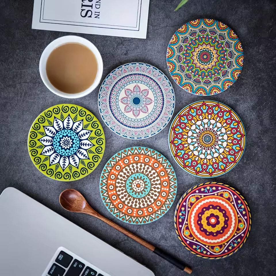 Round Ceramic Placemats Mandala Flower Coaster Non-slip table mat