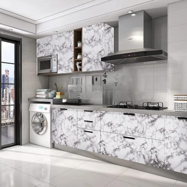 Self Adhesive White Marble Sheet Sticker For Kitchen, Cupboard, Wall