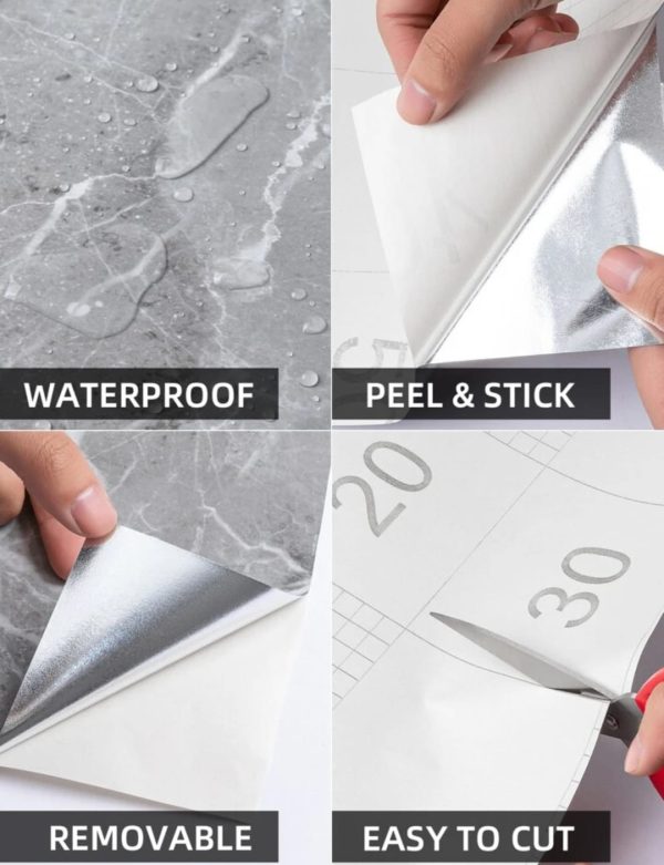 Self Adhesive White Marble Sheet Sticker For Kitchen, Cupboard, Wall