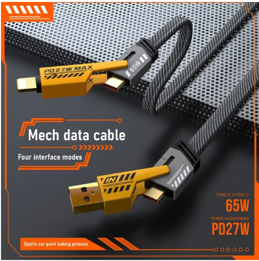 4 In 1 Data Cable Pack Of 2 – Usb-c & Lightning Connectors, Braided Durable Design