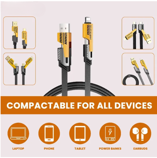 4 In 1 Data Cable Pack Of 2 – Usb-c & Lightning Connectors, Braided Durable Design