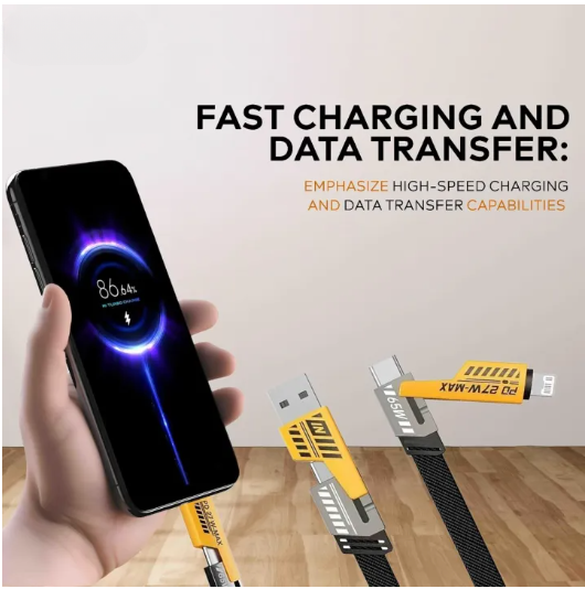 4 In 1 Data Cable Pack Of 2 – Usb-c & Lightning Connectors, Braided Durable Design