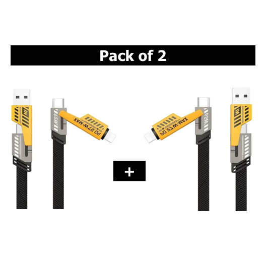4 In 1 Data Cable Pack Of 2 – Usb-c & Lightning Connectors, Braided Durable Design