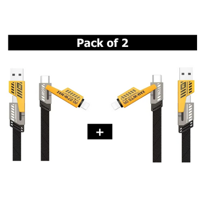 4 In 1 Data Cable Pack Of 2 – Usb-c & Lightning Connectors, Braided Durable Design