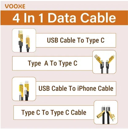 4 In 1 Data Cable Pack Of 2 – Usb-c & Lightning Connectors, Braided Durable Design