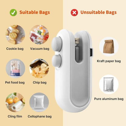 USB Rechargeable Mini Food Sealer - Heat Sealing Machine 2-in-1 Cutting & Sealer