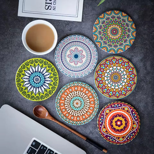 Round Ceramic Placemats Mandala Flower Coaster Non-slip table mat