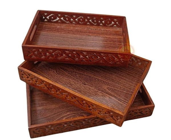 Wooden Serving Tray Set With Handles