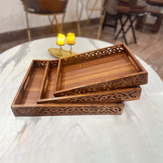 Wooden Serving Tray Set With Handles