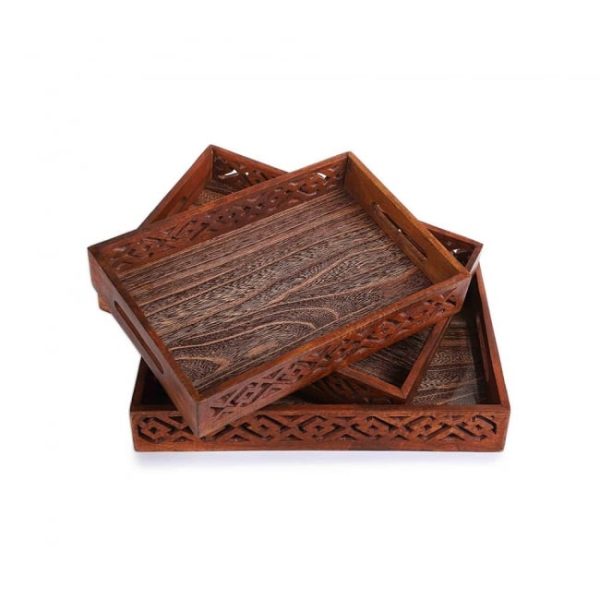 Wooden Serving Tray Set With Handles