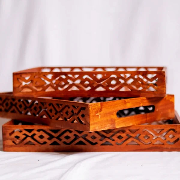 Wooden Serving Tray Set With Handles