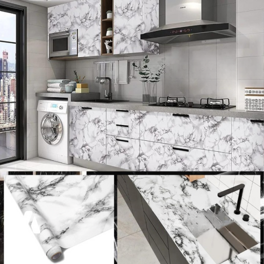 Self Adhesive White Marble Sheet Sticker For Kitchen, Cupboard, Wall