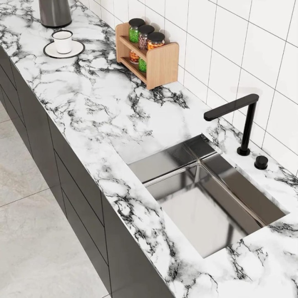 Self Adhesive White Marble Sheet Sticker For Kitchen, Cupboard, Wall